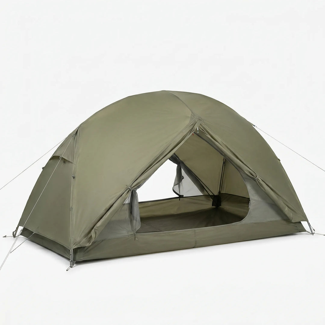 Durable outdoor gear: a 3-season camping tent with a protective rainfly.