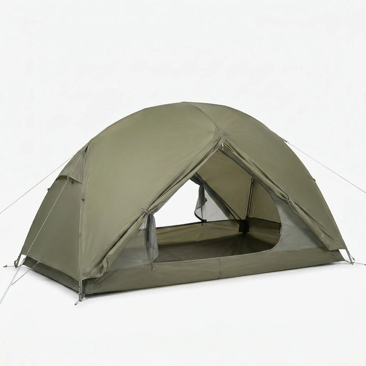Durable outdoor gear: a 3-season camping tent with a protective rainfly.