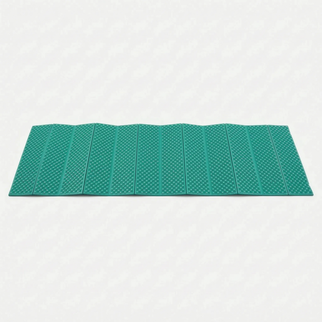 Unfolded XPE foam camping mat, ready for comfortable outdoor sleeping. Ultralight & foldable.