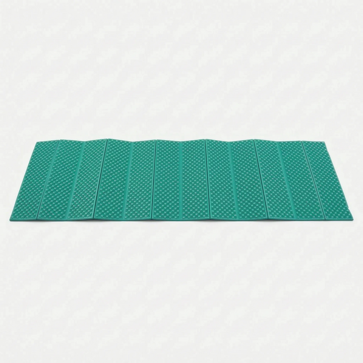 Unfolded XPE foam camping mat, ready for comfortable outdoor sleeping. Ultralight & foldable.