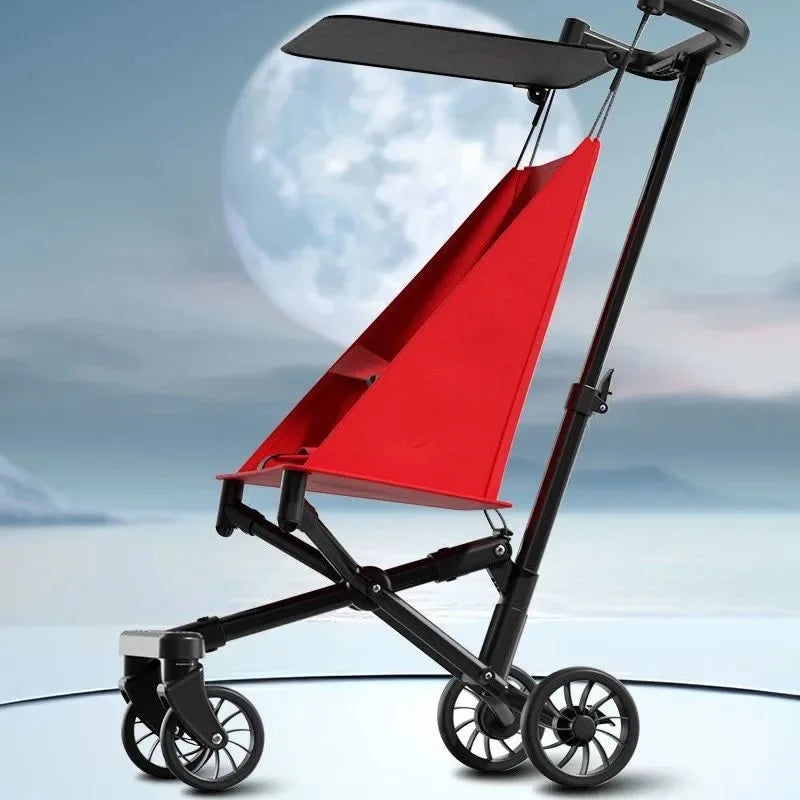 Compact infant travel gear, a foldable four-wheel baby stroller