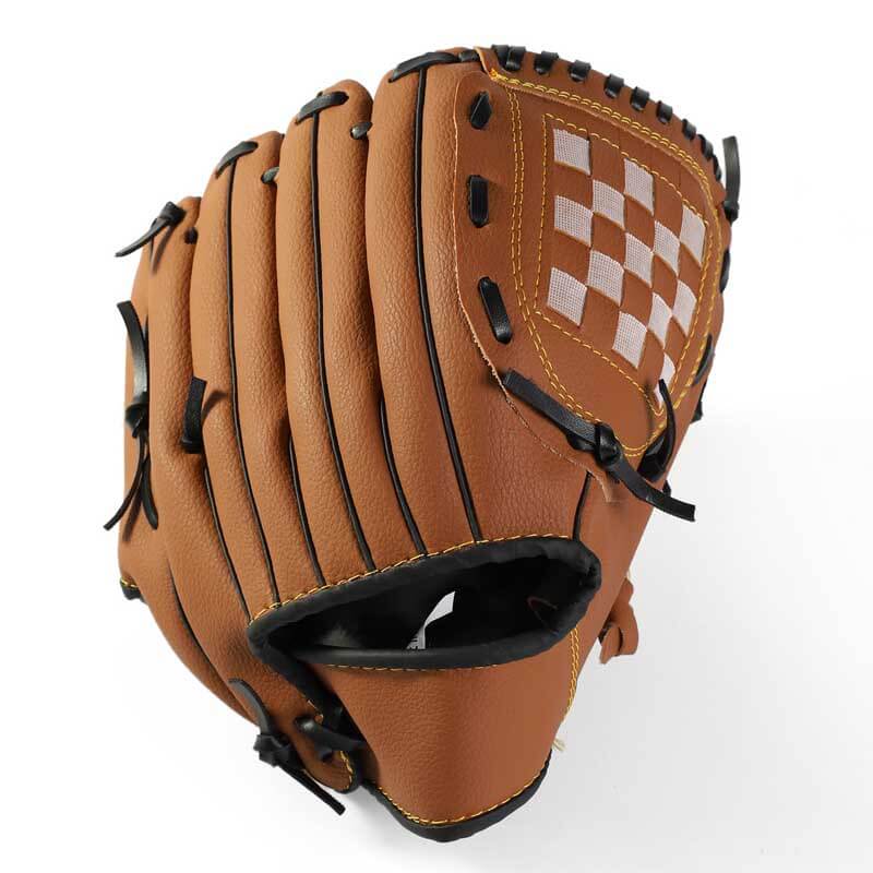 Close-up of a synthetic leather baseball glove, ideal for youth and adult sports equipment