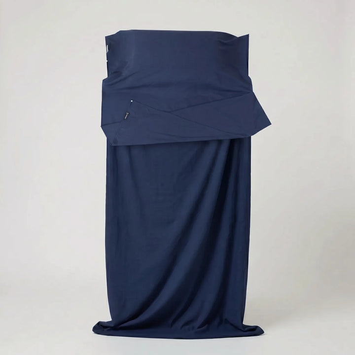 Unisex breathable travel sleeping bag liner for comfortable and hygienic stays in hostels and camping tents.