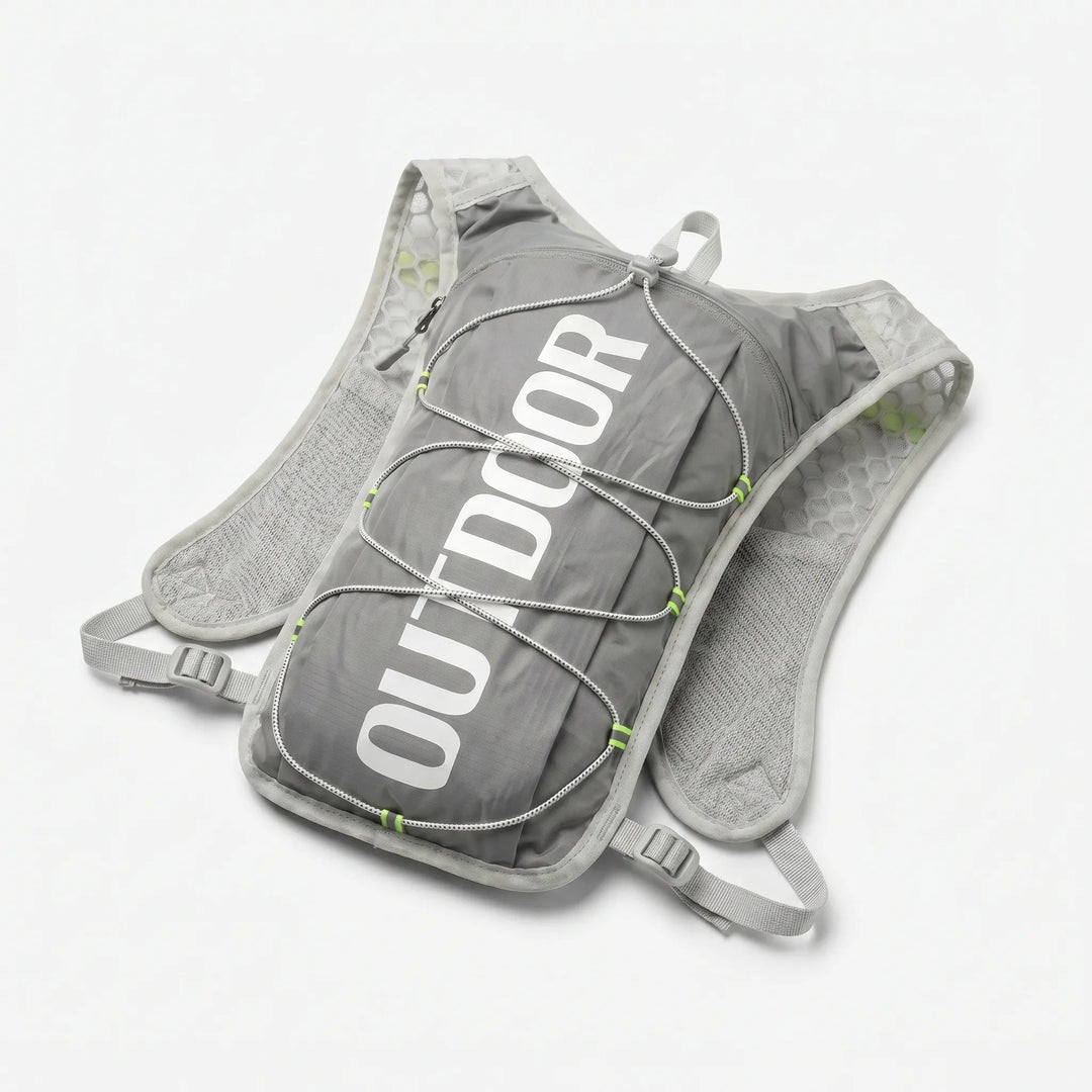 Multi-pocket hydration vest, ideal for running, hiking & trail races. Lightweight outdoor gear.