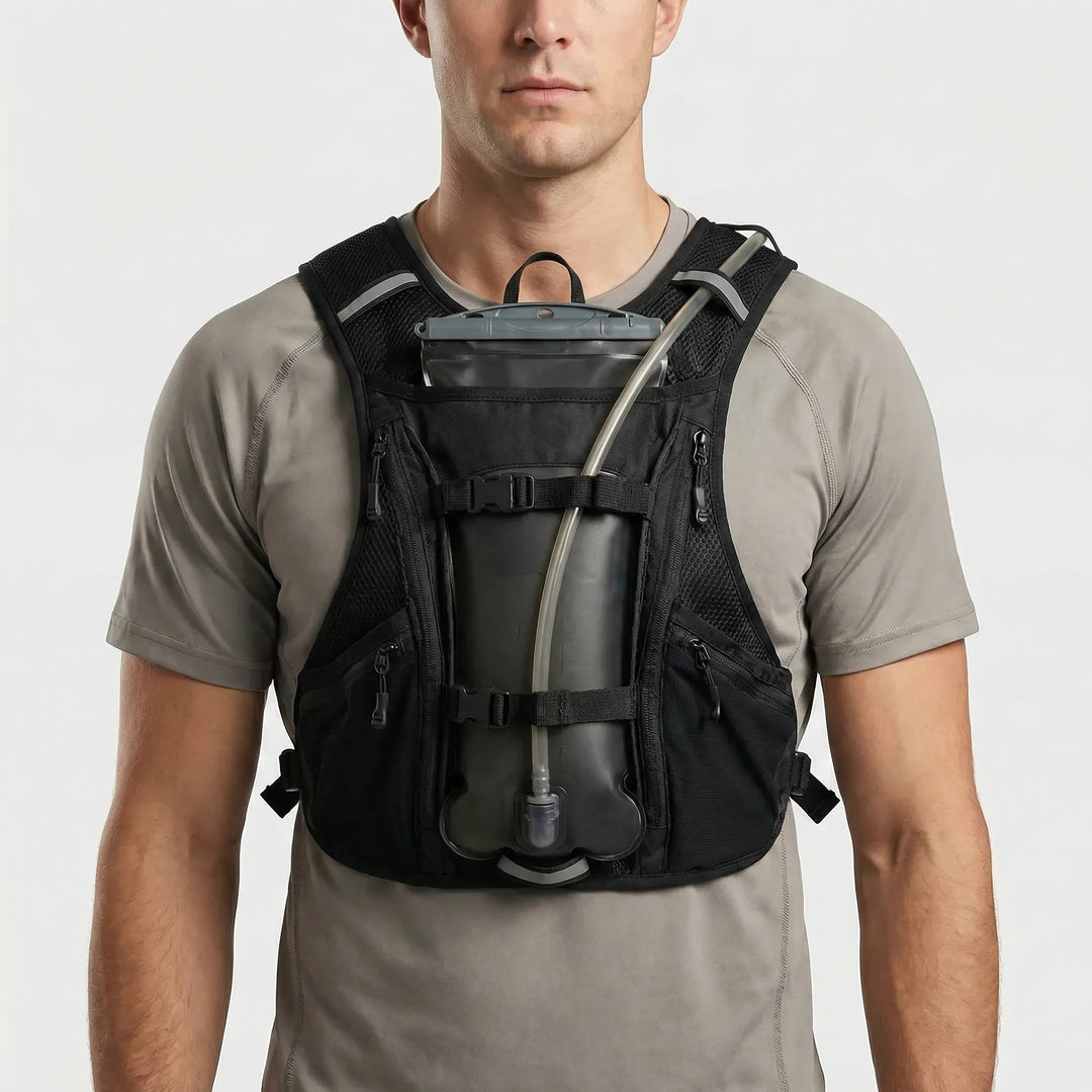 Unisex lightweight hydration vest for running, cycling & outdoor sports. Features storage pockets & comfortable fit.