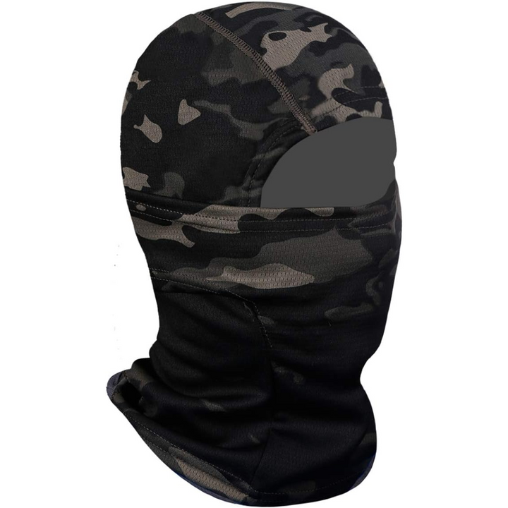 Camouflage lightweight ski mask with UV protection. Unisex balaclava face mask for outdoor gear.