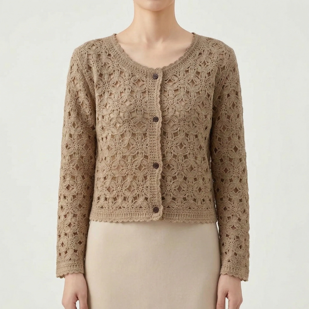 Casual green openwork cardigan for women, a lightweight long-sleeve layer for spring & summer fashion.