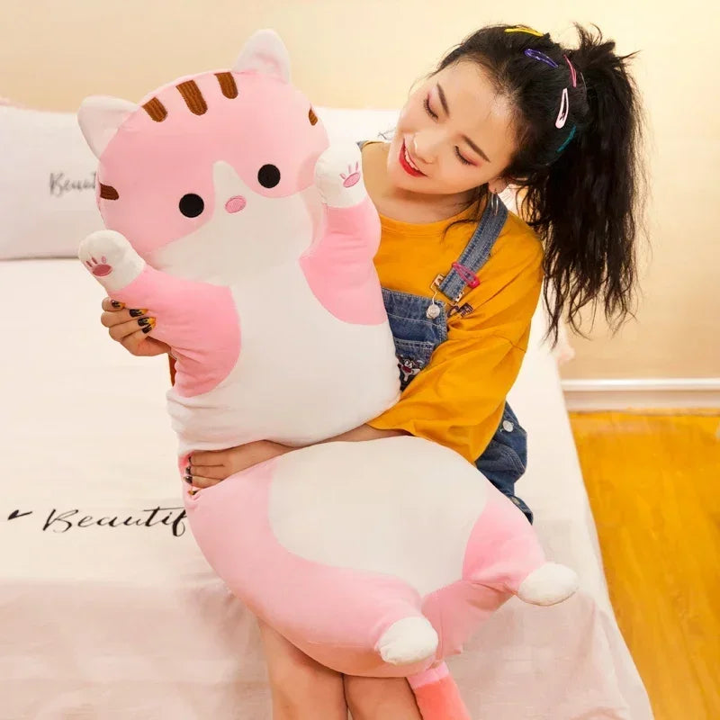 Gentle long cat plush pillow, an ideal cuddle toy for babies and toddlers.