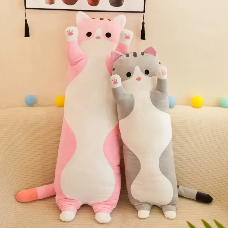 Soft stuffed animal long cat, great nap pillow for children, filled with PP cotton.