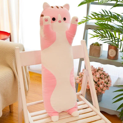 Sweet long cat plush, doubles as a nap pillow and a stylish nursery decoration.