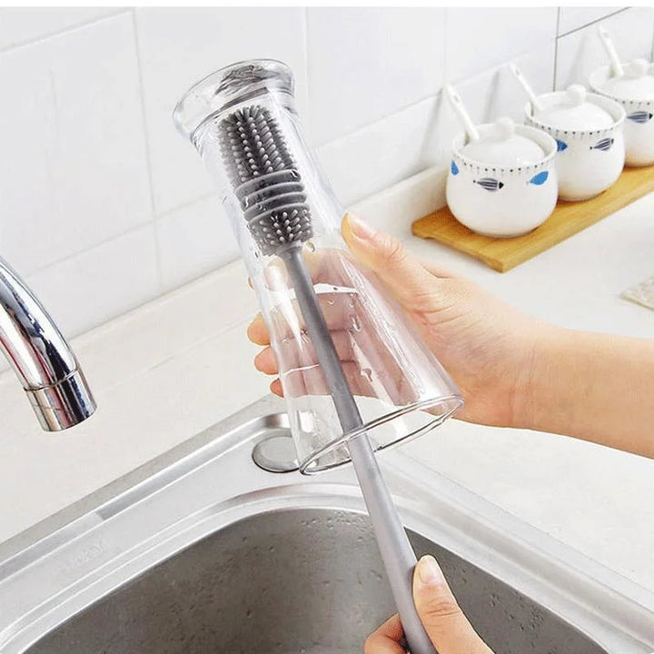 Essential gray silicone long handle brush for maintaining clean baby bottles and nursing supplies 125 characters