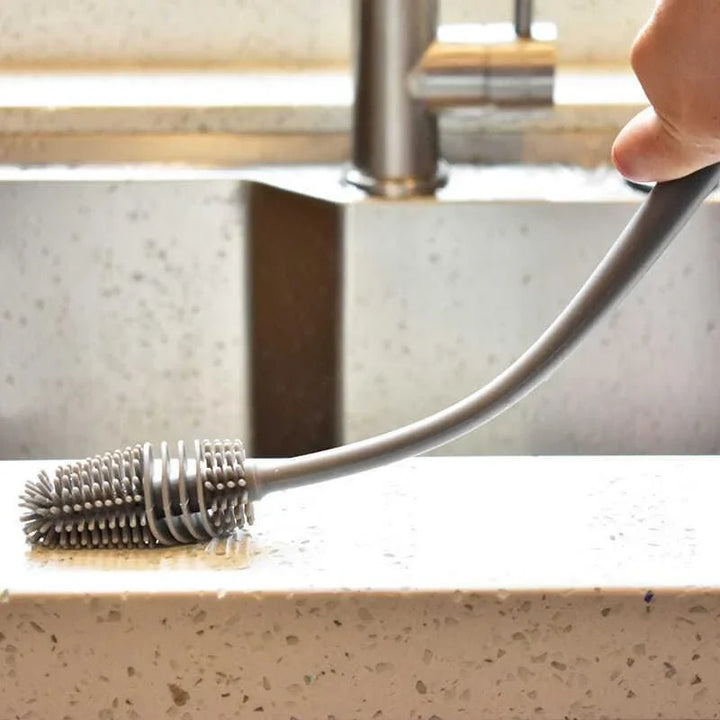 Convenient long handle silicone brush in gray, a must-have for baby bottle and kitchen cleaning 125 characters