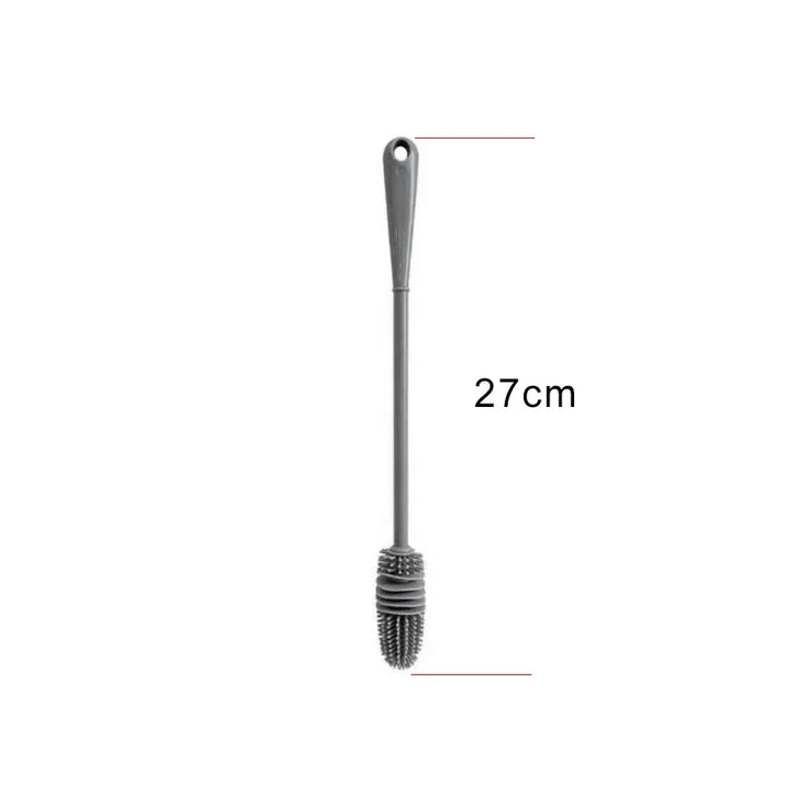 Robust gray silicone long handle brush, an indispensable tool for spotless baby bottles and glassware 125 characters
