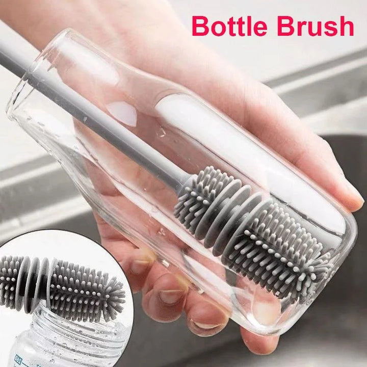 Efficient long handle silicone baby bottle cleaner brush in gray for all nursing and kitchen needs 125 characters