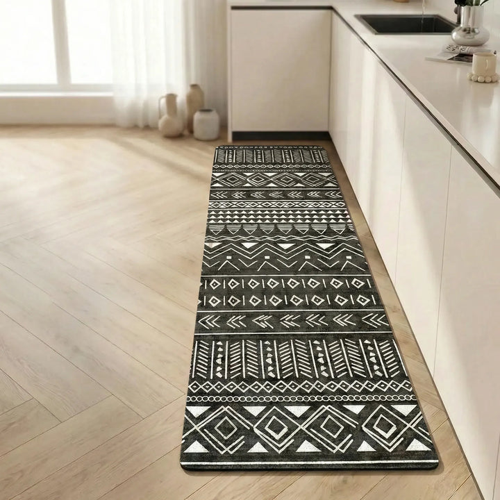 Extended long kitchen runner rug, non-slip and comfortable, with an attractive tile pattern.