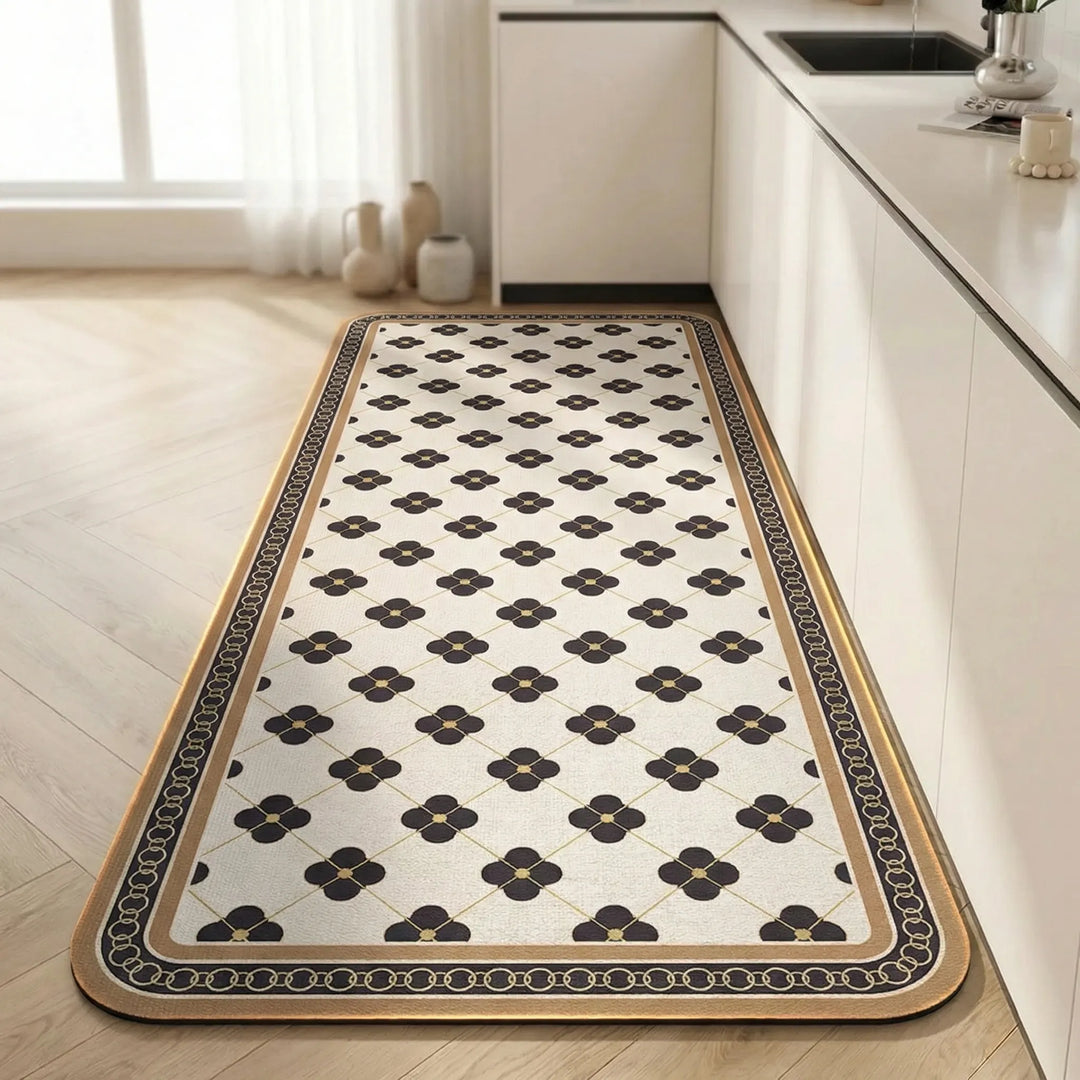 Non-slip kitchen & entryway runner rug with a captivating tile pattern; comfortable floor mat.