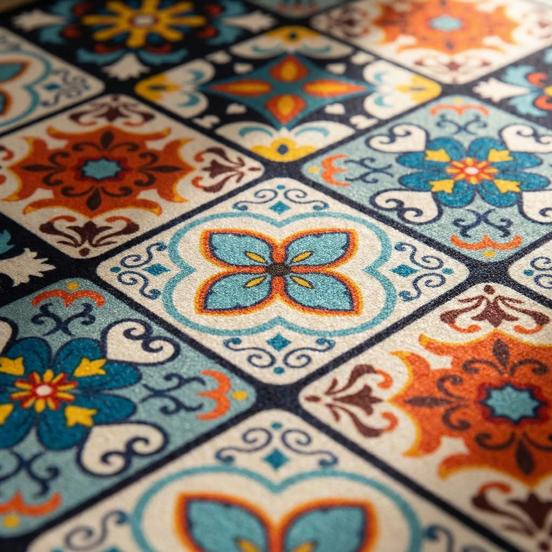 Non-slip long kitchen runner rug, perfect floor mat for kitchen, entry, with classic tile design.