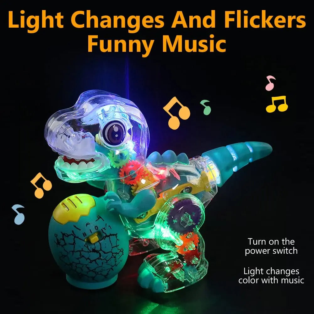 Kids playing with a glowing Tyrannosaurus Rex dinosaur toy, promoting imaginative and educational play.
