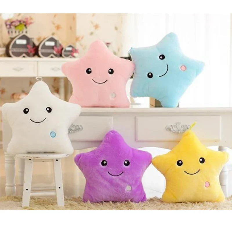 Heart-shaped luminous plush pillow, glowing kid's decor, perfect as a night light.