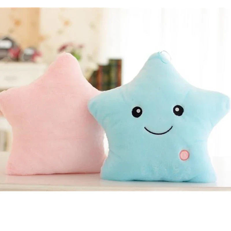 Pair of luminous plush pillows: star and heart, providing a comforting glow for kids at night.