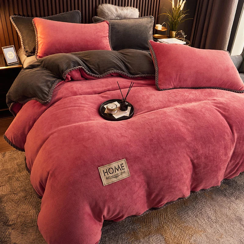 Soft, plush velvet fleece comforter & shams, ideal for a warm and inviting bedroom.