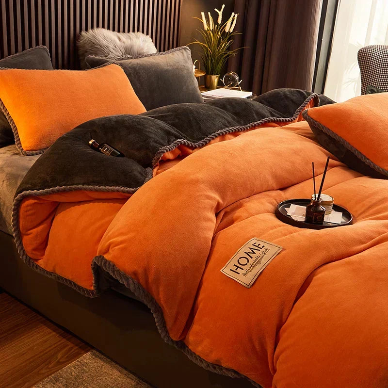 Elegant velvet fleece comforter set, enhancing luxurious bedroom aesthetics and home decor.