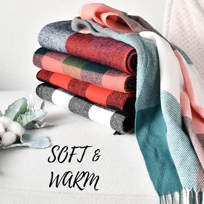 Cozy plaid cashmere scarf for women, a luxurious winter fashion statement.