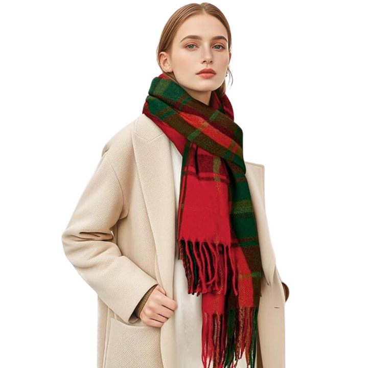 Soft checked cashmere scarf, a warm & luxurious winter gift for her.