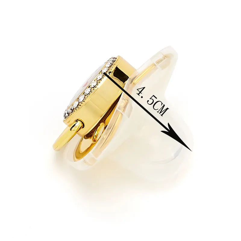 Crystal-adorned luxury baby pacifier & clip set, perfect for stylish newborns.