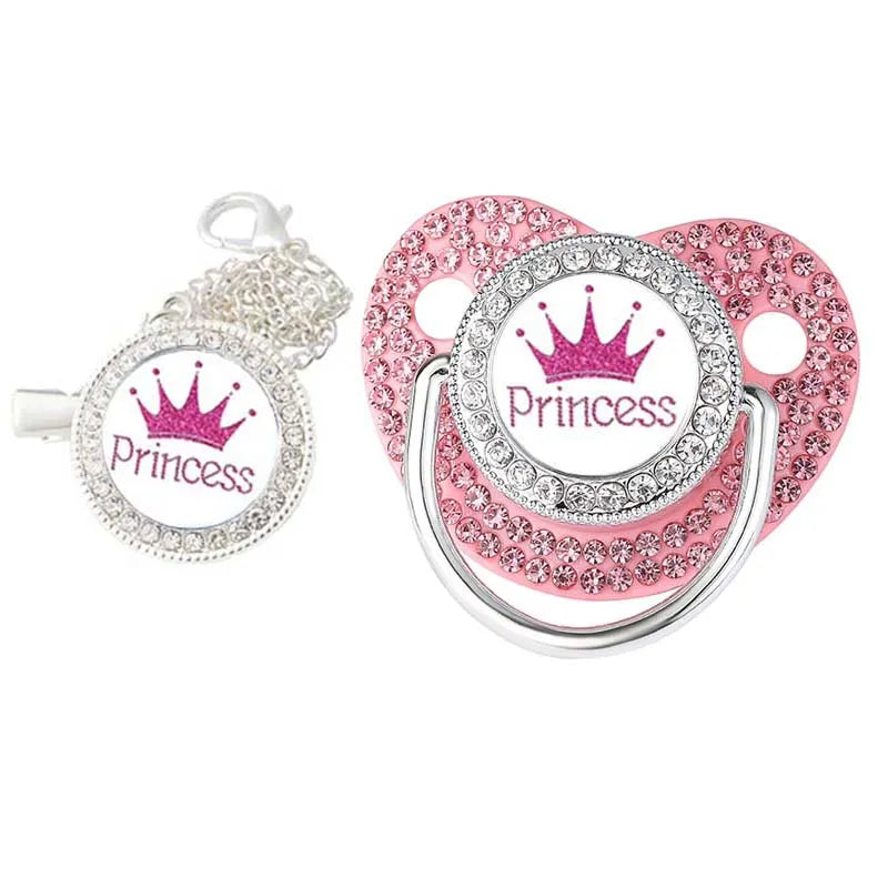 Elegant baby shower gift: comfort and style with this luxury crown pacifier set.