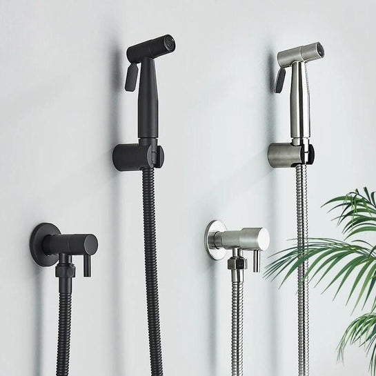 Luxury PureFlow bidet hand shower, stainless steel for enhanced personal hygiene and refreshing bathroom care.