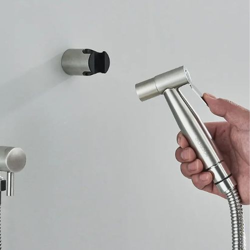 Stainless steel PureFlow bidet hand shower with adjustable pressure for superior personal hygiene & a clean feel.