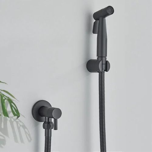 Modern stainless steel bidet hand shower, PureFlow design for refreshing personal care and bathroom hygiene.
