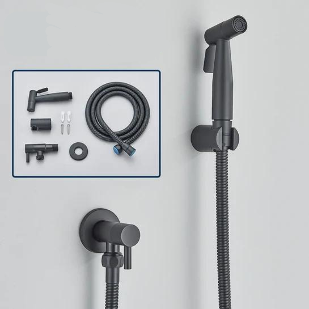 High-quality stainless steel PureFlow hand bidet for optimal personal cleanliness & a refreshing bathroom experience.