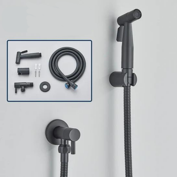 High-quality stainless steel PureFlow hand bidet for optimal personal cleanliness & a refreshing bathroom experience.