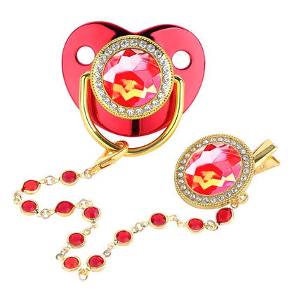 Complete set: rhinestone baby pacifier, gold clip, and clear cover, luxury infant item