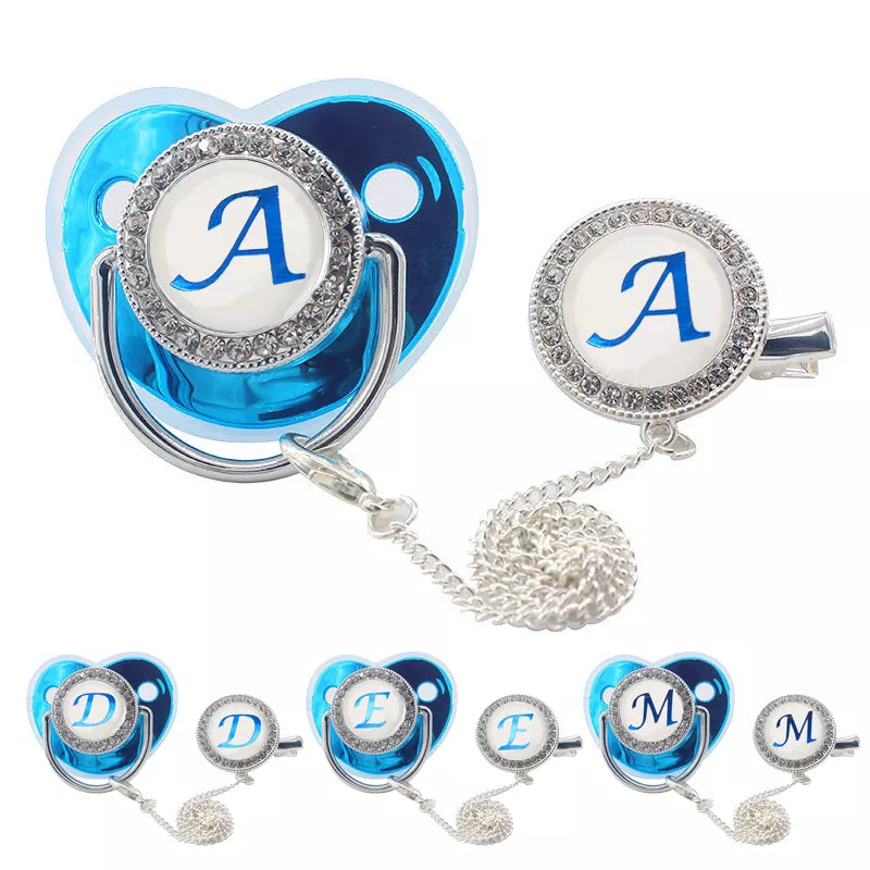 Luxury rhinestone baby pacifier with gold clip, silicone nipple for newborn comfort
