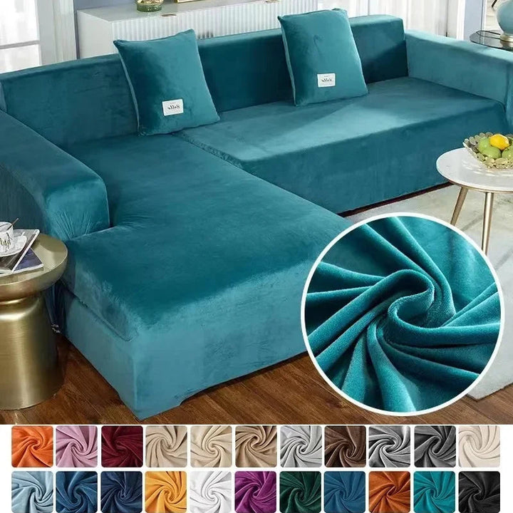Luxury stretch velvet sofa cover, elegant living room furniture protector, soft & durable.