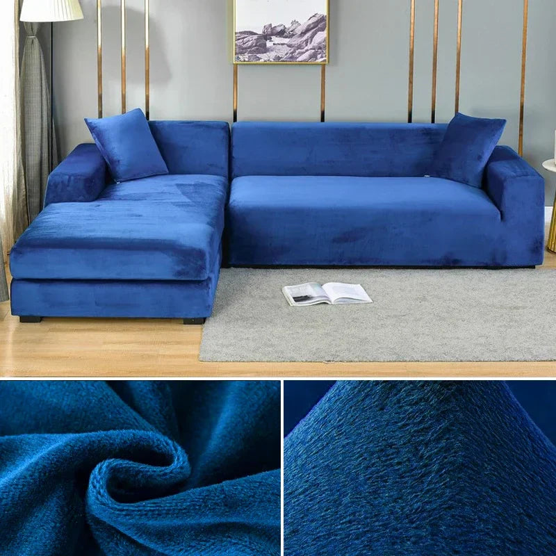 Premium stretch velvet sofa cover, luxurious feel, stylish upgrade for living room furniture.