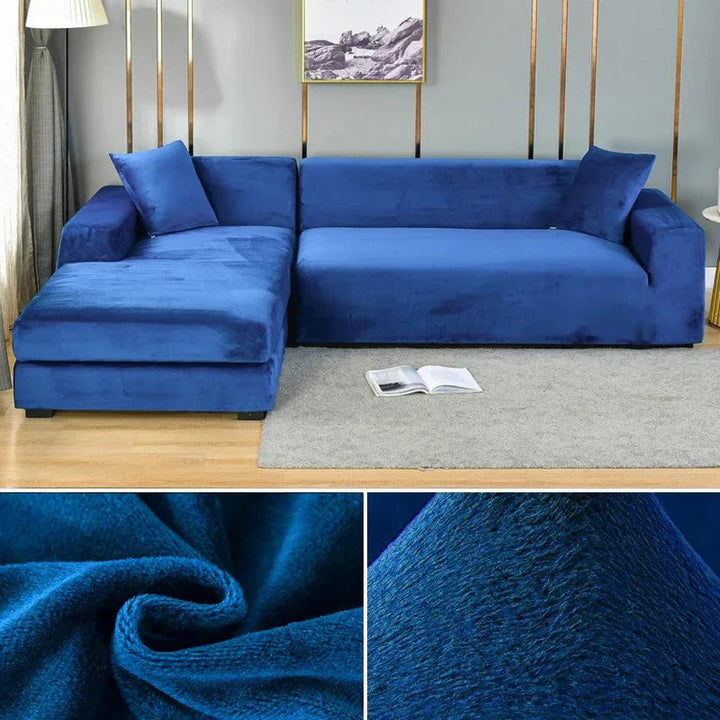 Premium stretch velvet sofa cover, luxurious feel, stylish upgrade for living room furniture.