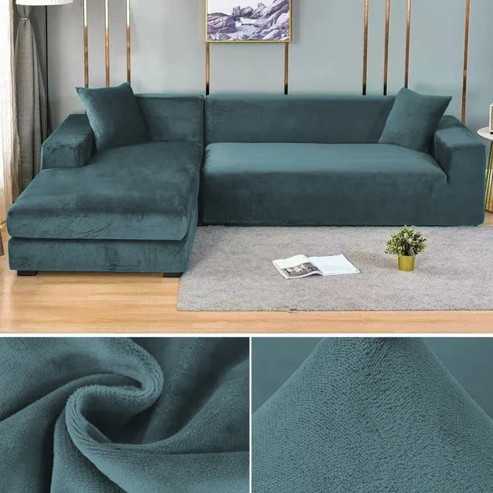 Soft & luxurious stretch velvet sofa cover, ideal for living room style and protection.
