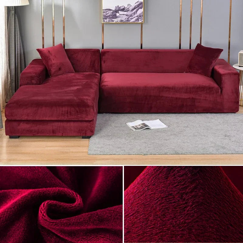 Washable velvet couch slipcover, high stretch, perfect for active living rooms with pets.