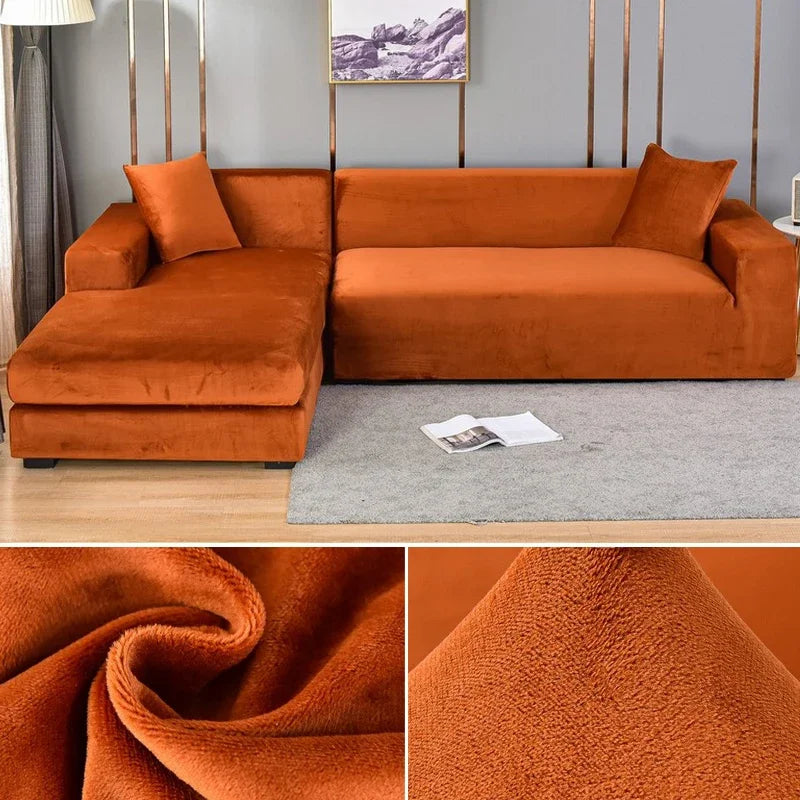 Transform your living room with a luxury stretch velvet sofa cover, modern home decor.