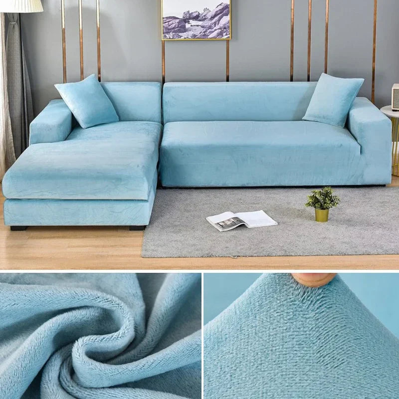 Premium stretch velvet sofa cover, soft, durable, and stylish for any living room setup.