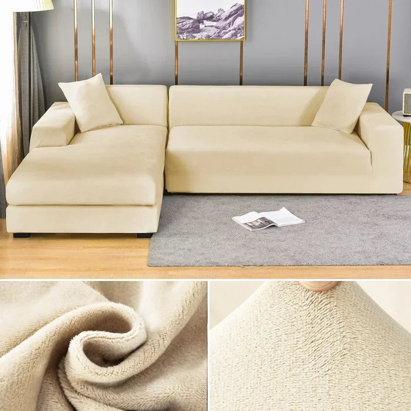 Luxury stretch velvet couch slipcover, easy care, perfect for protecting living room sofas.