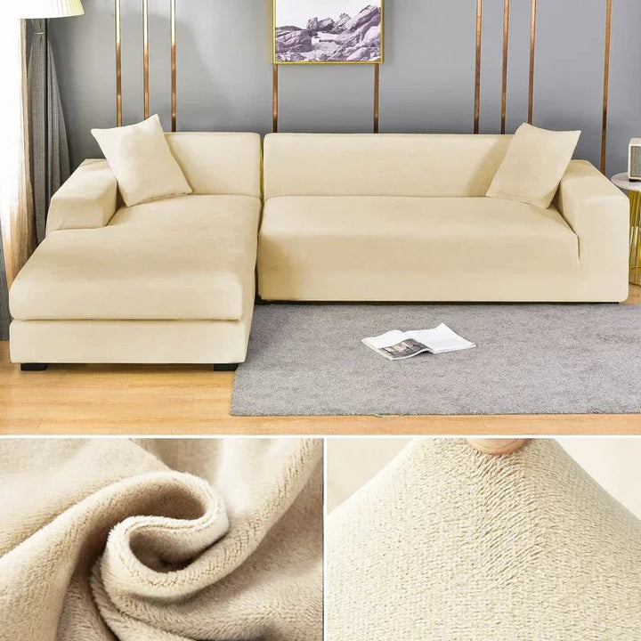 Luxury stretch velvet couch slipcover, easy care, perfect for protecting living room sofas.