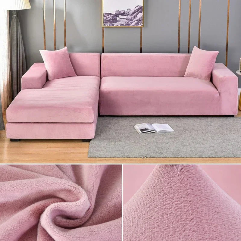 Luxurious velvet couch slipcover, stretch fabric, provides stylish protection for living rooms.