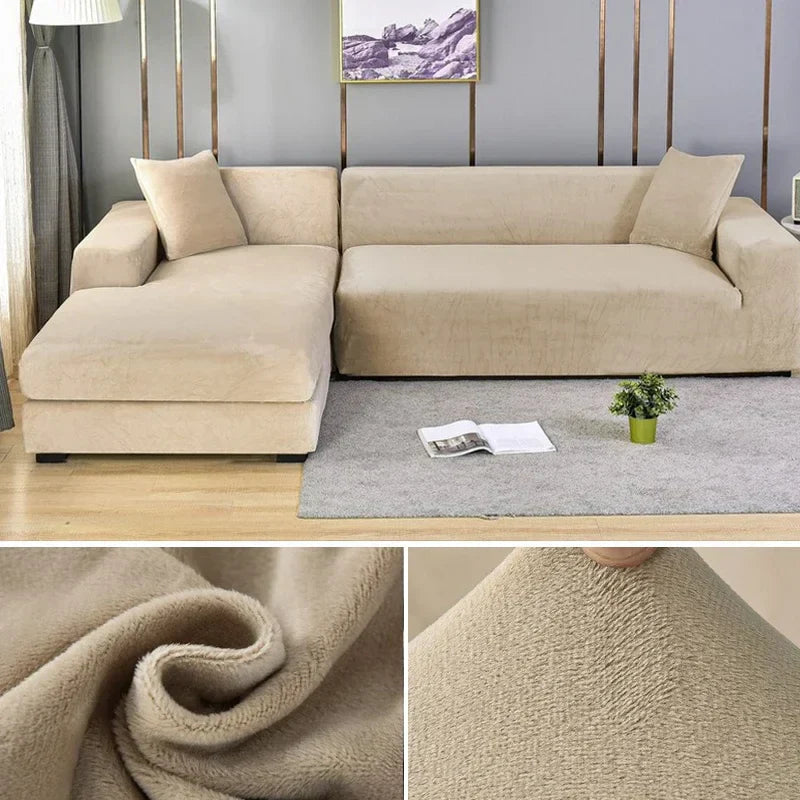 Sofina luxury stretch velvet sofa cover, form-fitting, elegant furniture protector for living rooms.