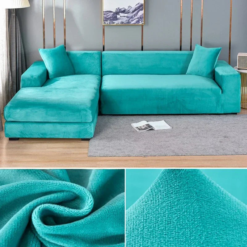 Elegant velvet sofa cover, high-stretch fabric, perfect for living room furniture protection.