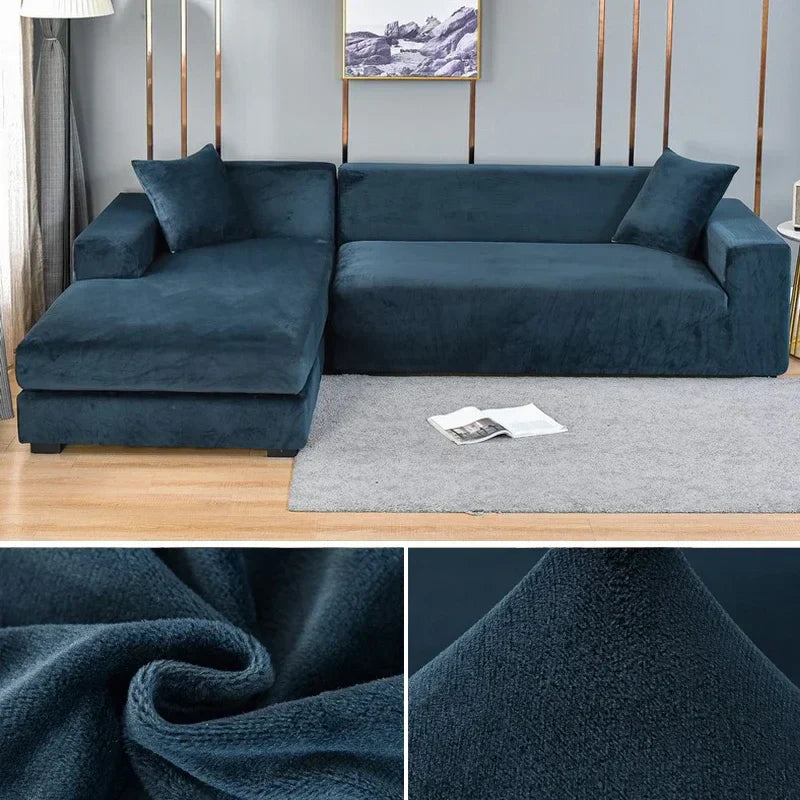 Washable stretch velvet couch slipcover, durable & pet-friendly, stylish living room decor.